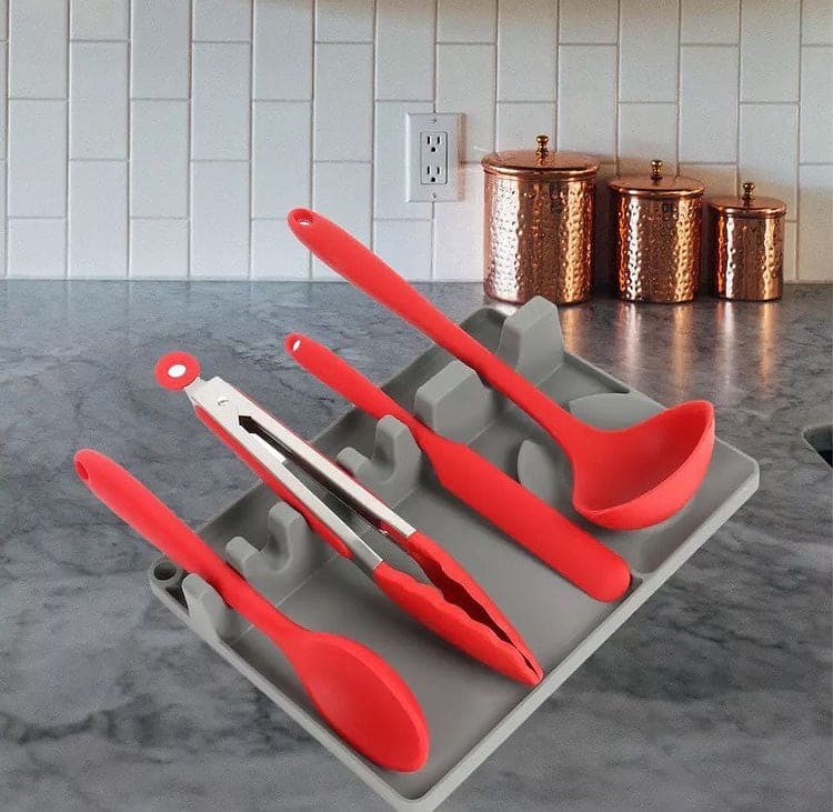 Silicone Spoon Holder, Larger Size Utensil Rest With Drip Pad For Multiple Utensils, Stove Top Ladles Tongs Tool, Food-Grade Heat-Resistant Cooking Utensil Rest, Anti-Slip Spoon Holder For Kitchen Counter Silicone Spoon Holder, Larger Size Utensil Rest With Drip Pad For Multiple Utensils, Stove Top Ladles Tongs Tool, Food-Grade Heat-Resistant Cooking Utensil Rest, Anti-Slip Spoon Holder For Kitchen Counter